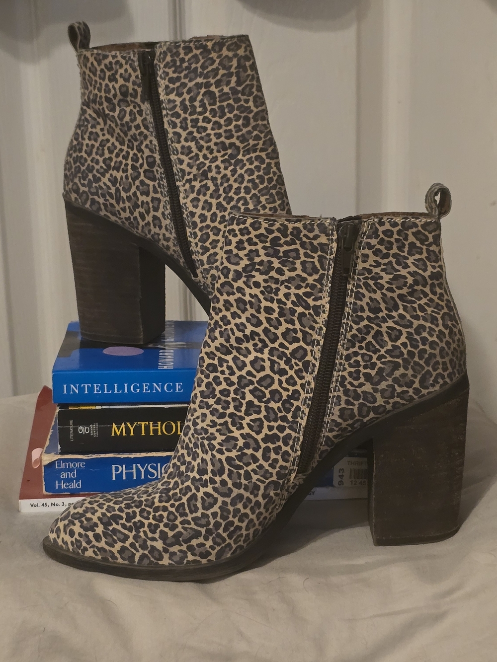 Lucky Brand Leopard Print Ankle Booties Block Heel Zip Women’s 8M